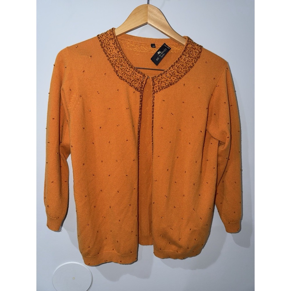 ETRO Milano Orange Crew Neck Hook Cardigan Sweater Sz 48 Sz M